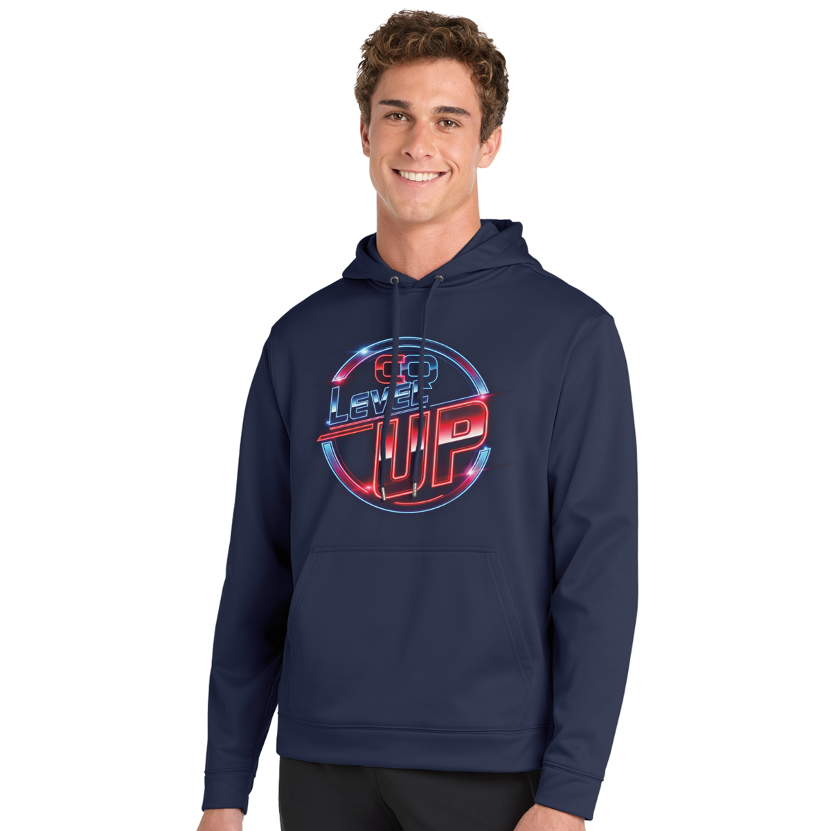 Unisex Adult Performance Fleece Hoodie with Front Pocket - Blue Level Up