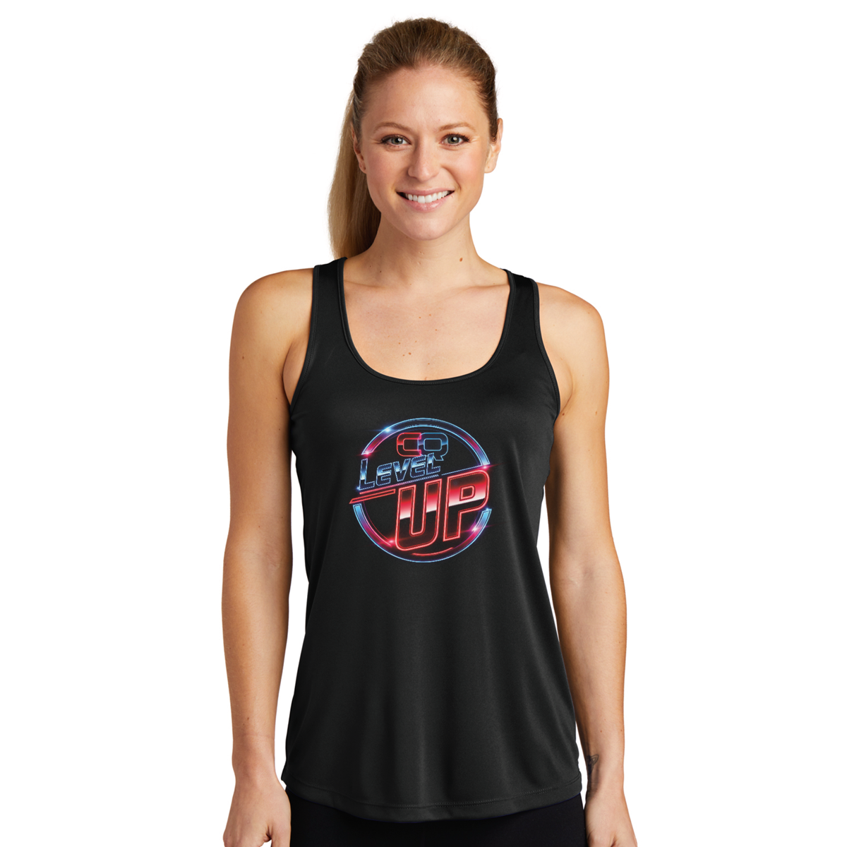 Women's Racerback Performance Tank Top - Black Level Up