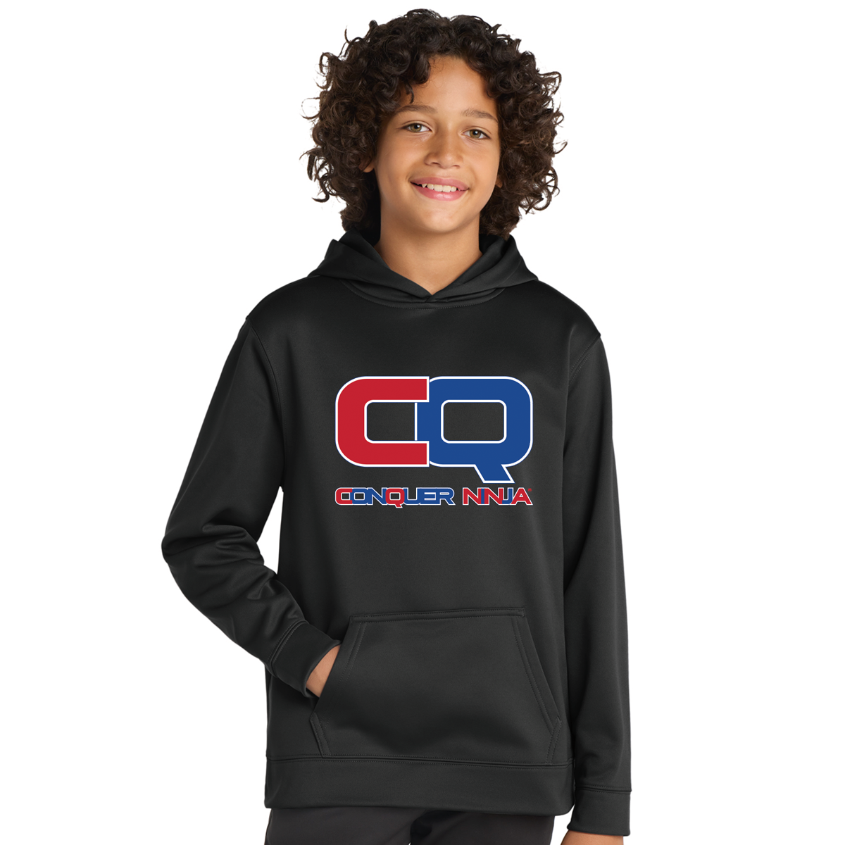 Unisex Youth Performance Fleece Hoodie with Front Pocket - Black CQ
