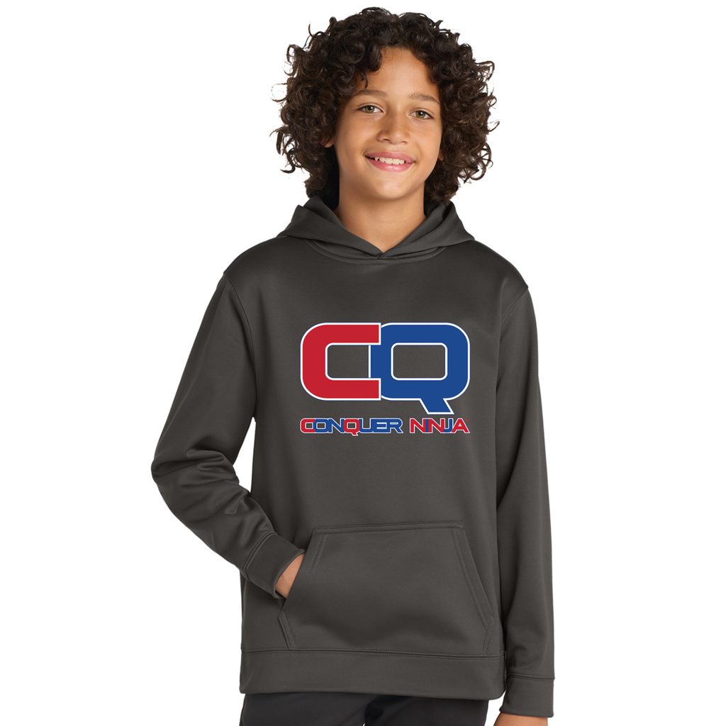 Unisex Youth Performance Fleece Hoodie with Front Pocket - Grey CQ
