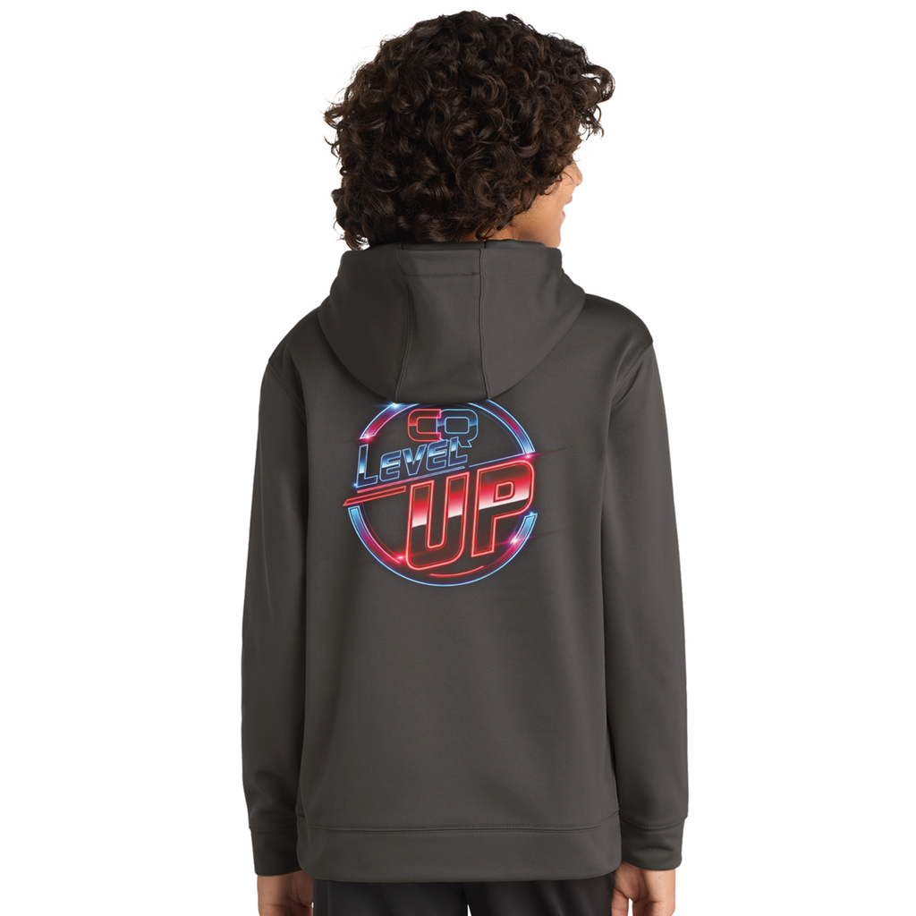 Unisex Youth Performance Fleece Hoodie with Front Pocket - Grey Level Up