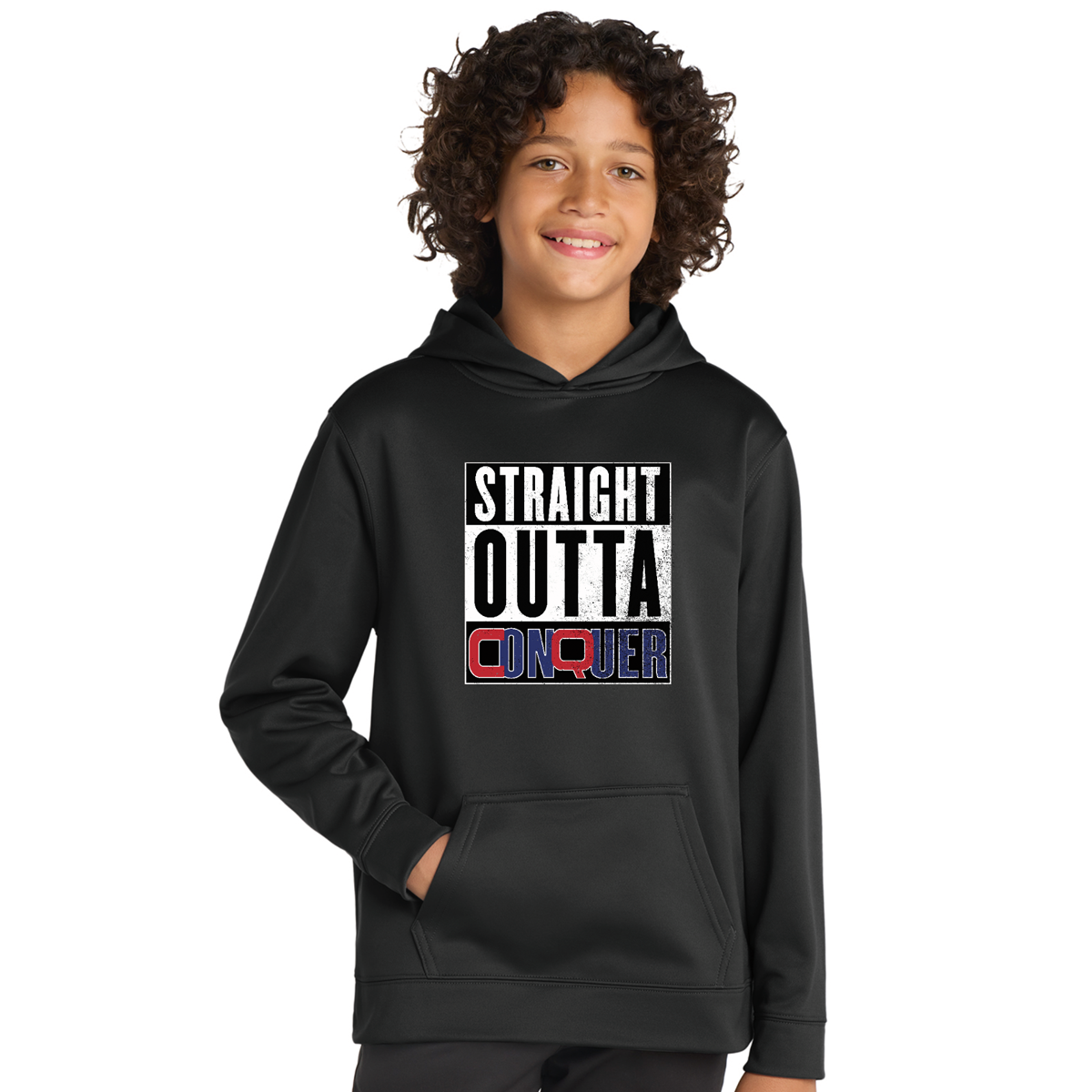 Unisex Youth Performance Fleece Hoodie with Front Pocket - Black SOC