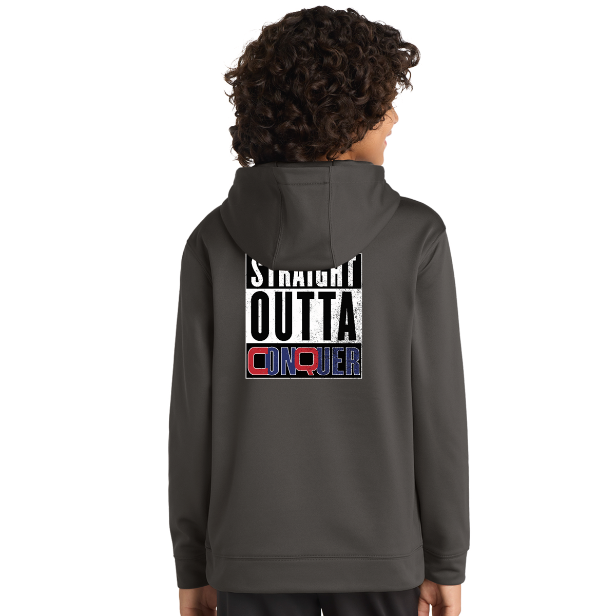 Unisex Youth Performance Fleece Hoodie with Front Pocket - Grey SOC