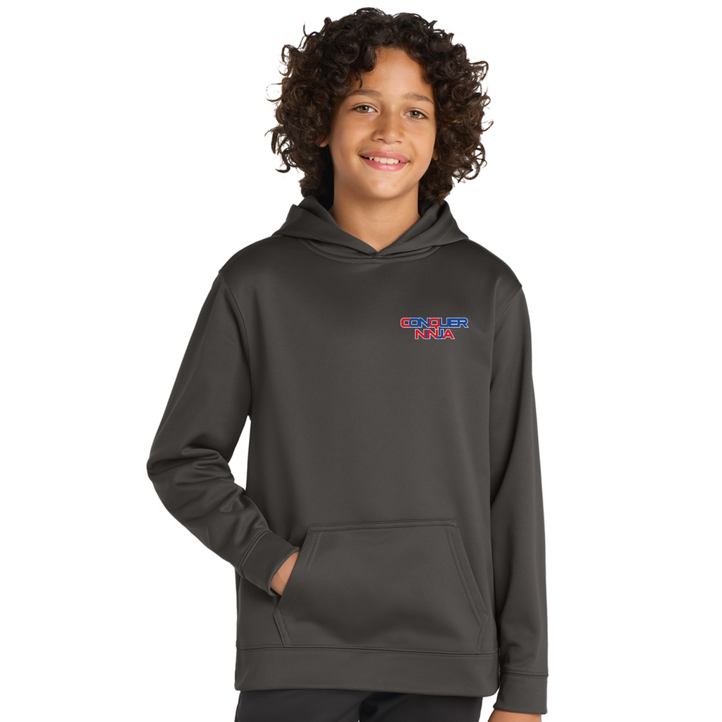 Unisex Youth Performance Fleece Hoodie with Front Pocket - Grey SOC